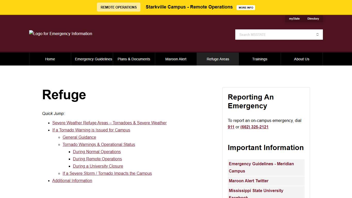 Refuge Emergency Information