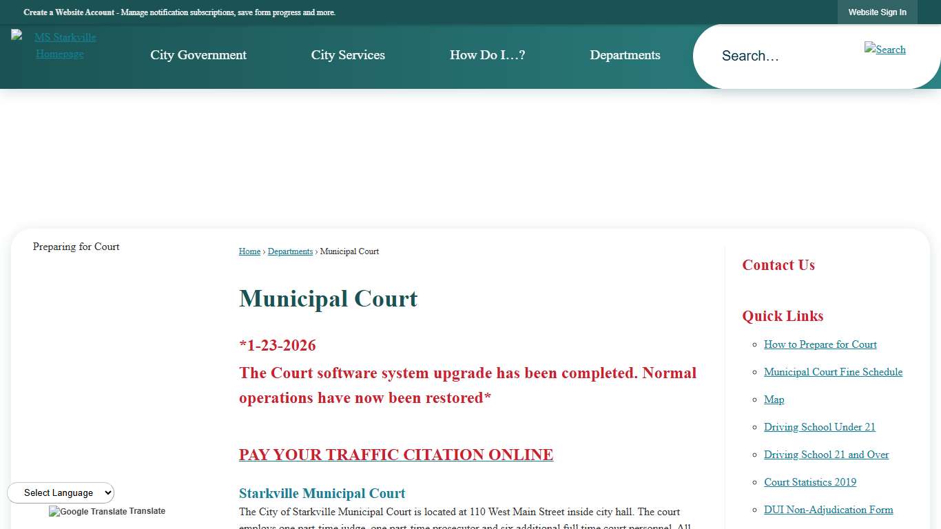Municipal Court Starkville, MS - Official Website